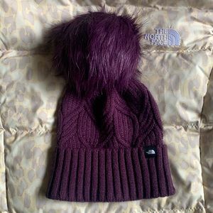 The North Face Oh Mega Fur Pom Cable Knit Purple Beanie